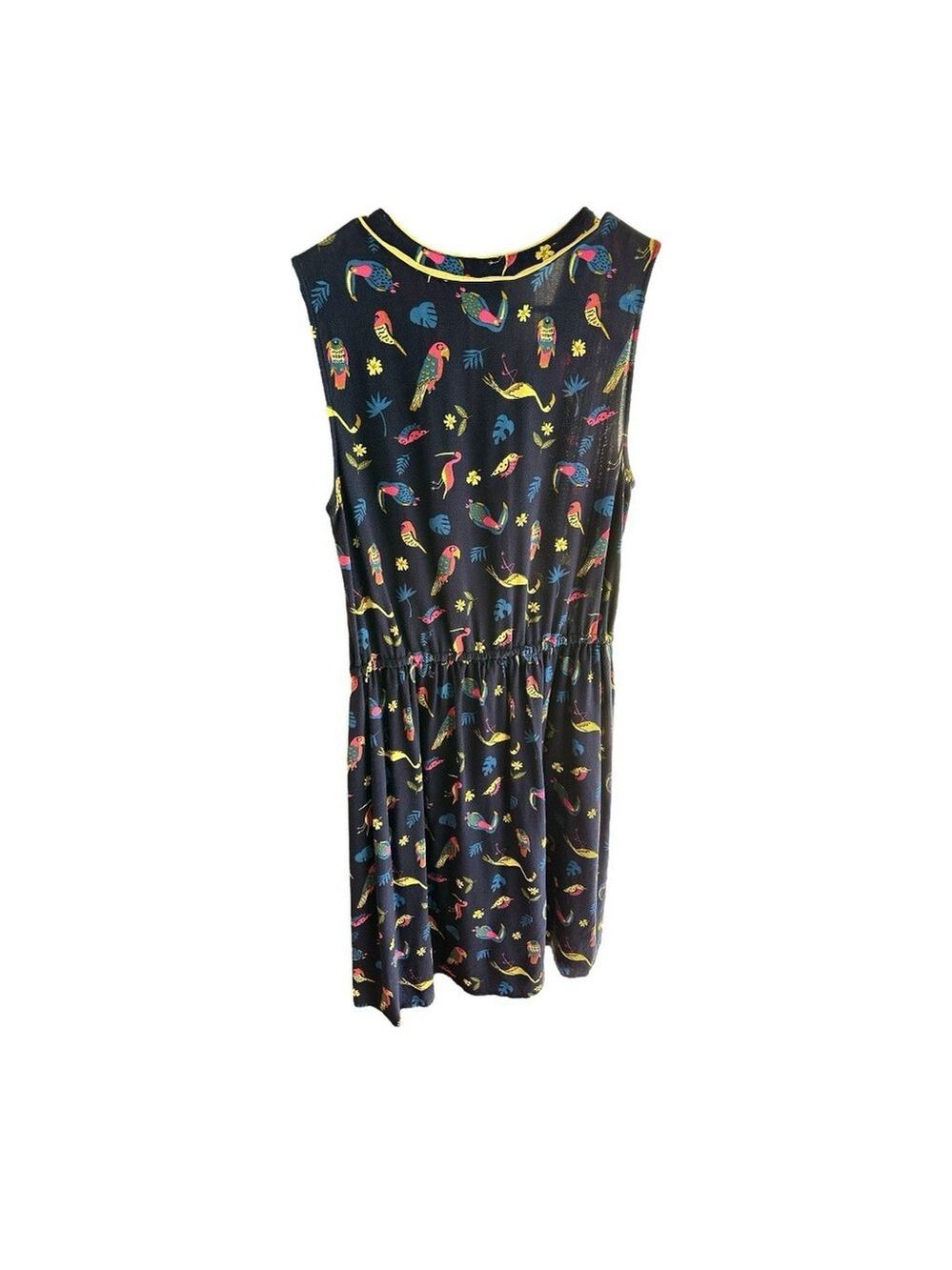 ModCloth Dress Novelty Navy Blue Cafe Au Soleil Tropical Birds Sleeveless Medium - Picture 5 of 14